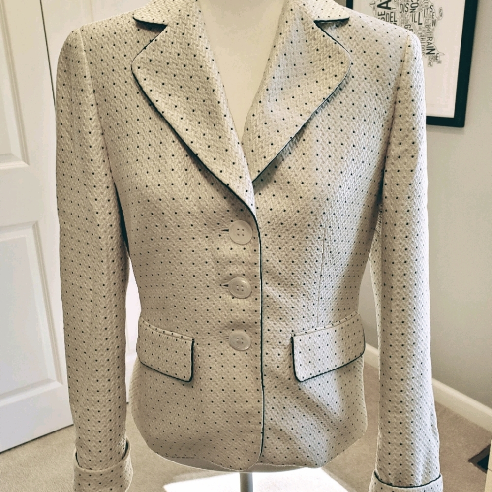 Ann Taylor White Pin Dot Blazer Sz 4-6